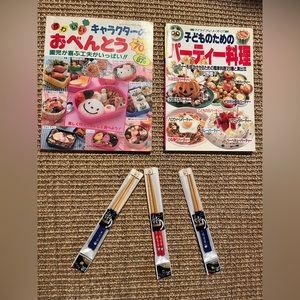 Japanese character lunch box and party idea for kids with three kids chopsticks